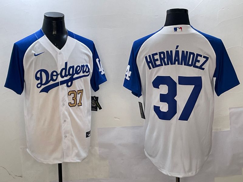 Men Los Angeles Dodgers 37 Hernandez White Blue Fashion Game 2025 Nike MLB Jersey style 9